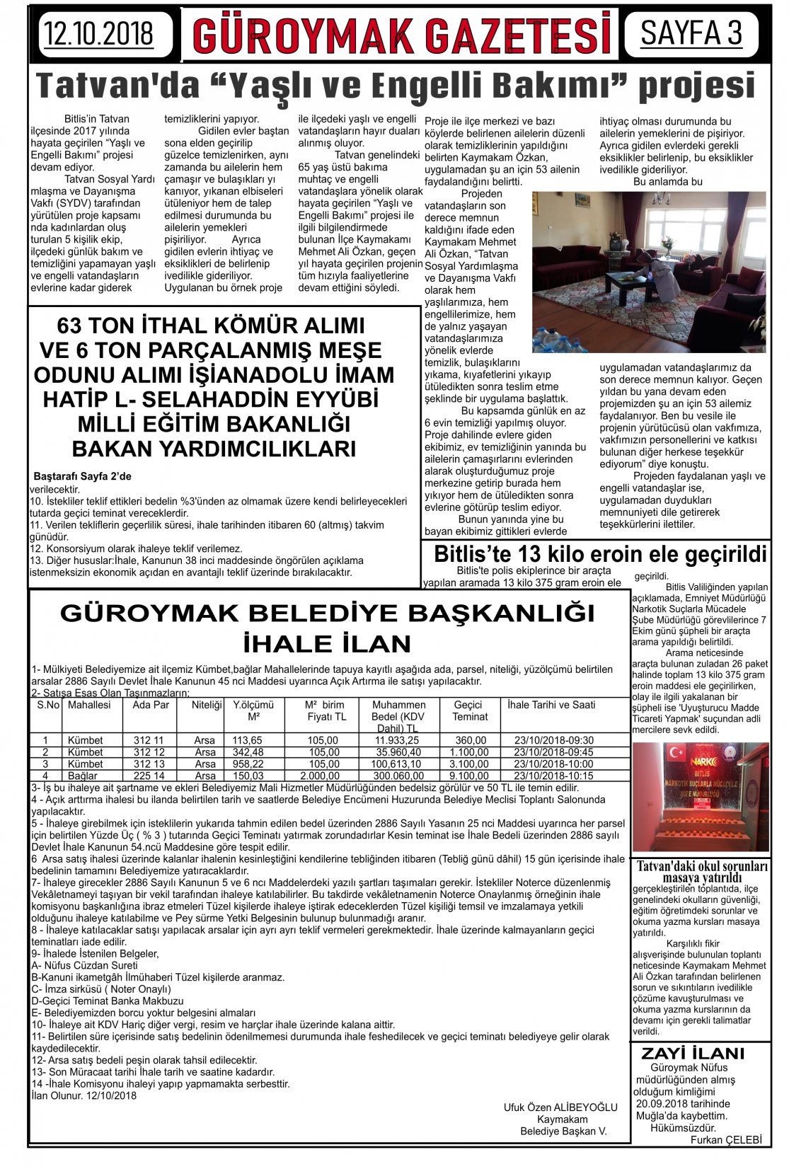 Güroymak Gazetesi  Sayılı Gazete Küpürü