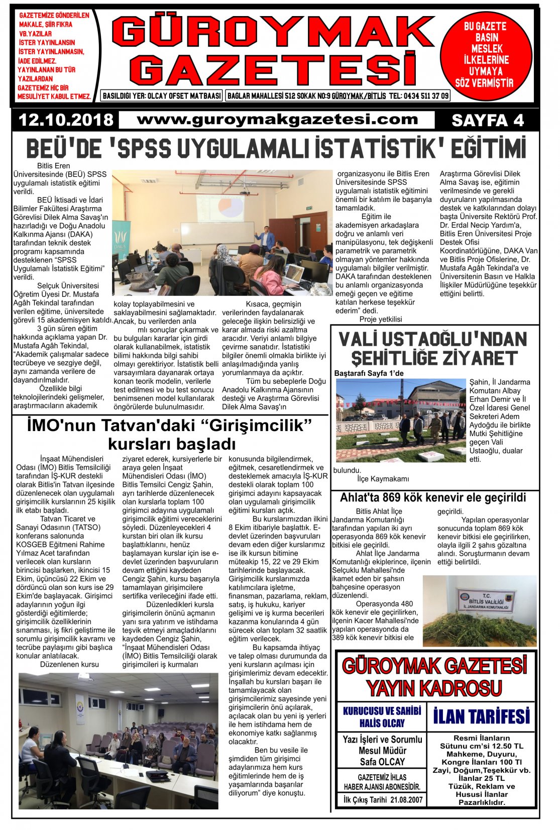 Güroymak Gazetesi  Sayılı Gazete Küpürü