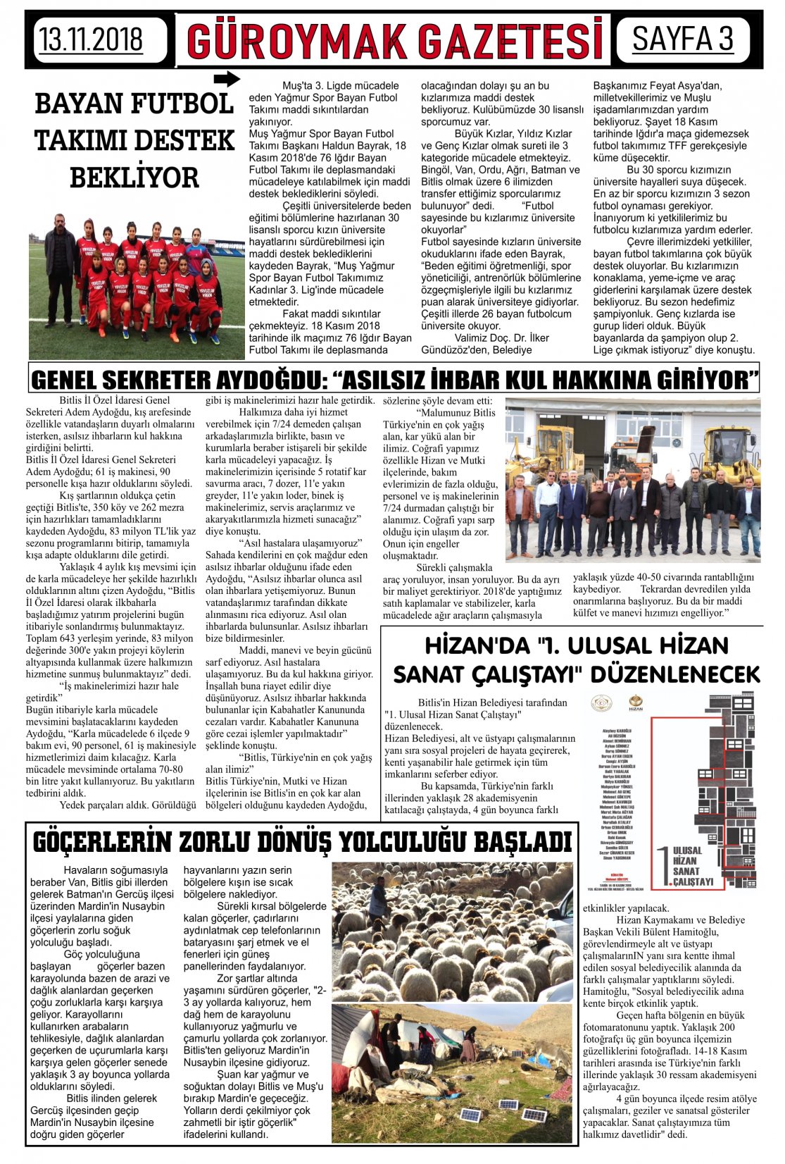 Güroymak Gazetesi  Sayılı Gazete Küpürü