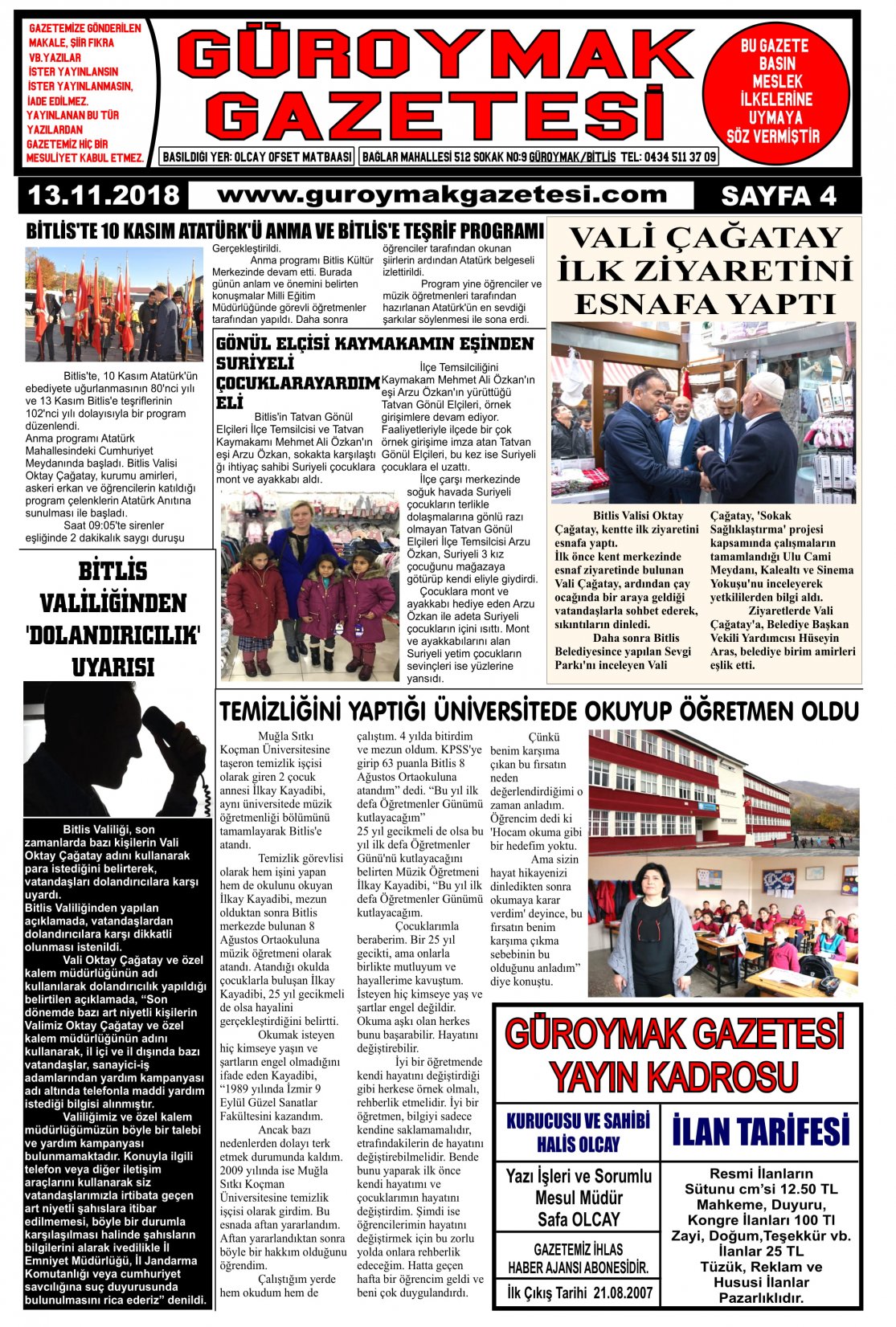 Güroymak Gazetesi  Sayılı Gazete Küpürü